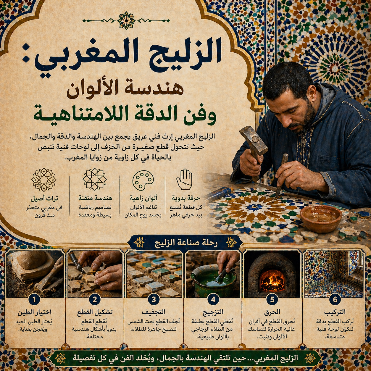 الزليج المغربي: هندسة الألوان وفن الدقة اللامتناهية