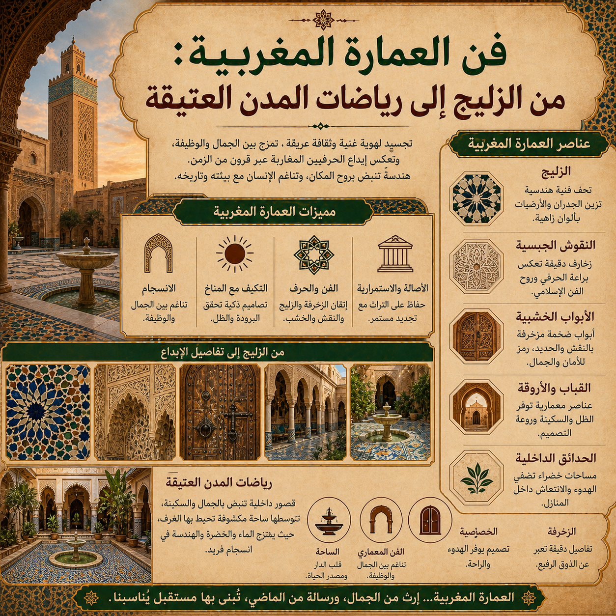 فن العمارة المغربية: من الزليج إلى رياضات المدن العتيقة